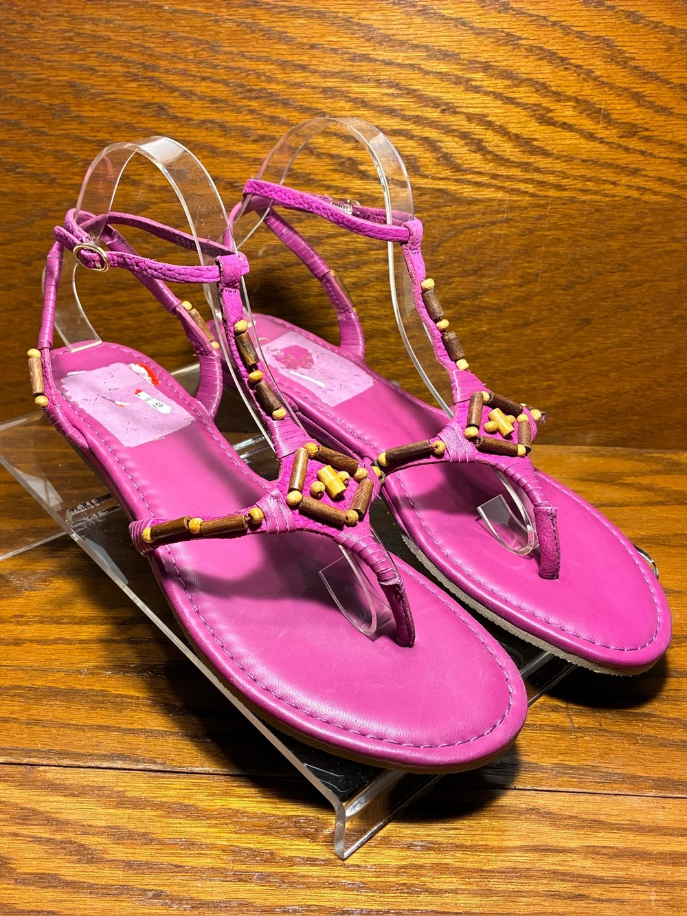NEW Cole Haan Beaded Wrapped Leather Textured Suede Thong Sandals Pink 9 (FLAW)